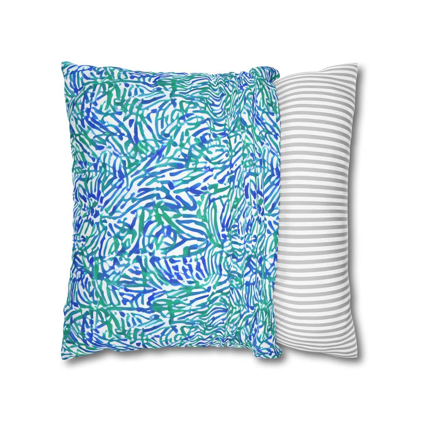 Tropical Fusion: Abstract Palm Leaves in Lime Green and Blue Hues  Spun Polyester Square Pillowcase 4 Sizes