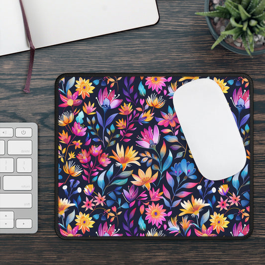 Enchanted Night Garden of Floral Bliss Gaming Mouse Pad with Finished Edges