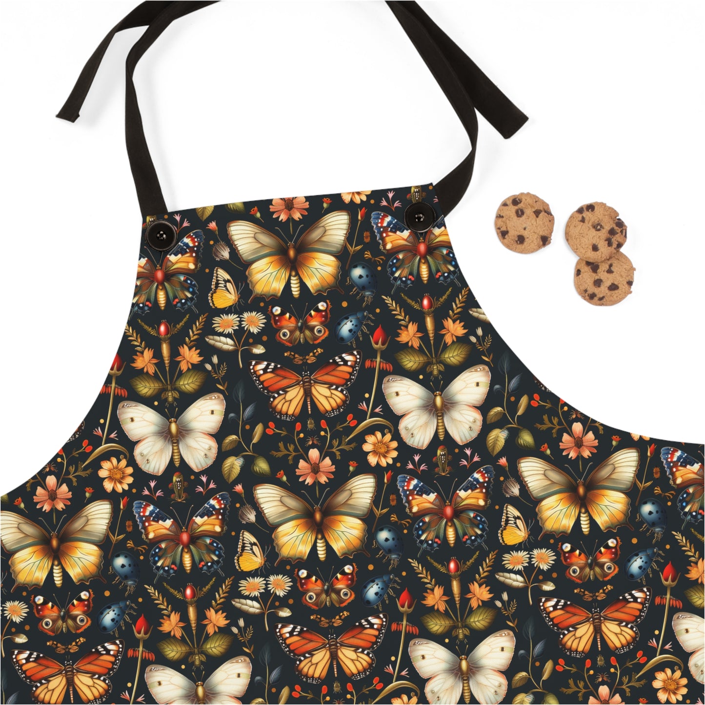 Enchanted Garden of Butterflies and Botanicals in Rich Autumn Hues on a Deep Night Background Kitchen Chef Apron