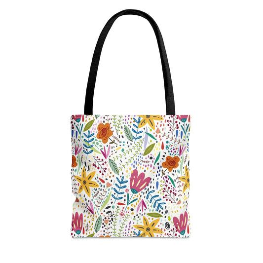 Springtime Splendor: Hand-Drawn Flowers Bursting with Vibrant Colors Design - Canvas Tote 3 Sizes