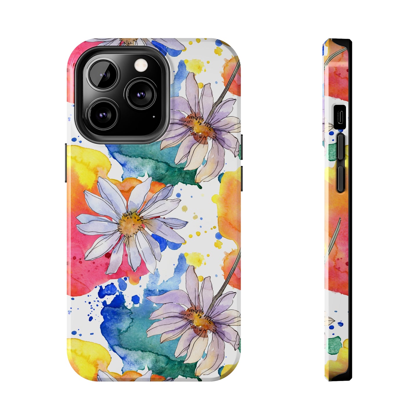 Large Colorful Watercolor Daisy Design Iphone Tough Phone Case