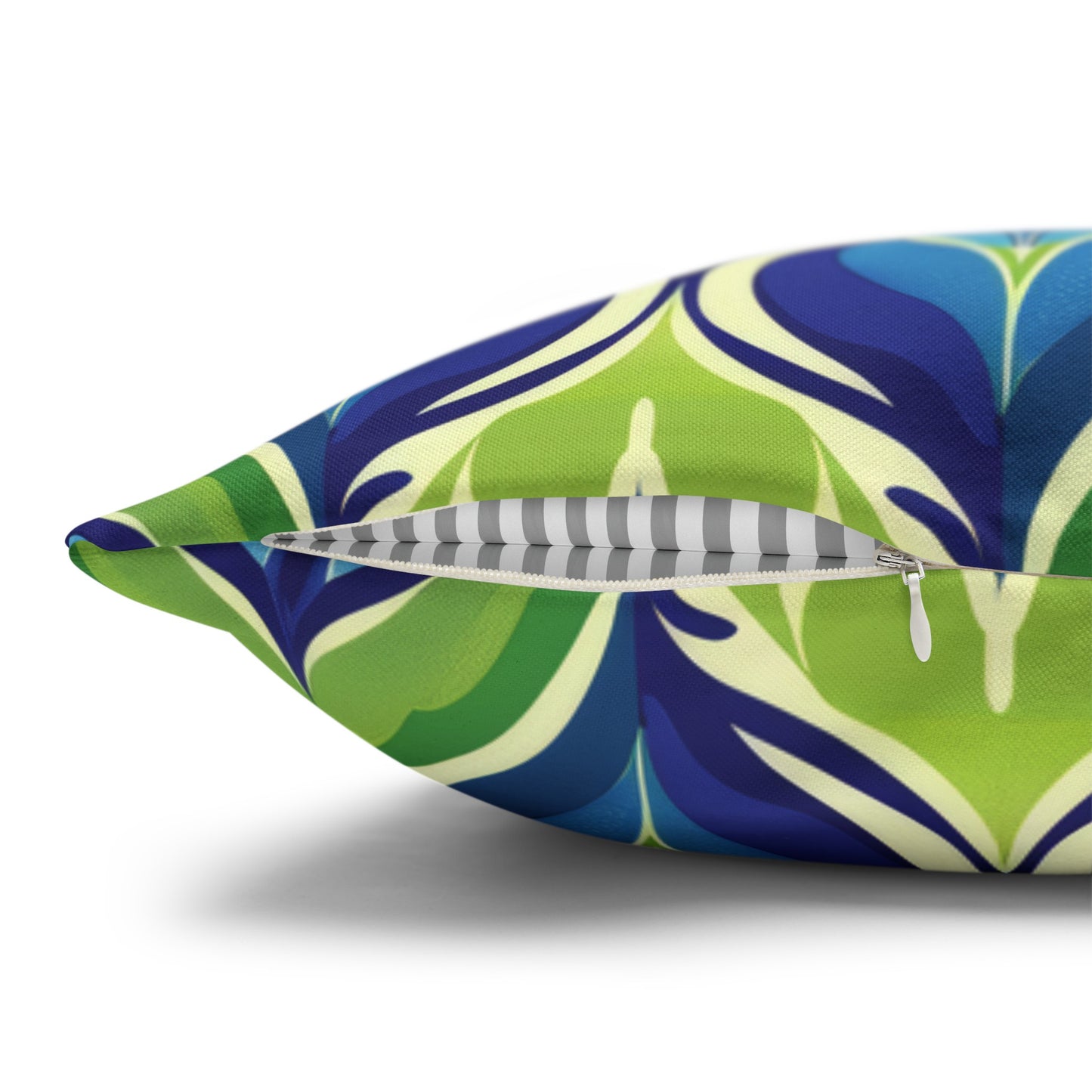 Retro Vibrant Peacock Blue and Green Floral Design Spun Polyester Square Pillowcase 4 Sizes