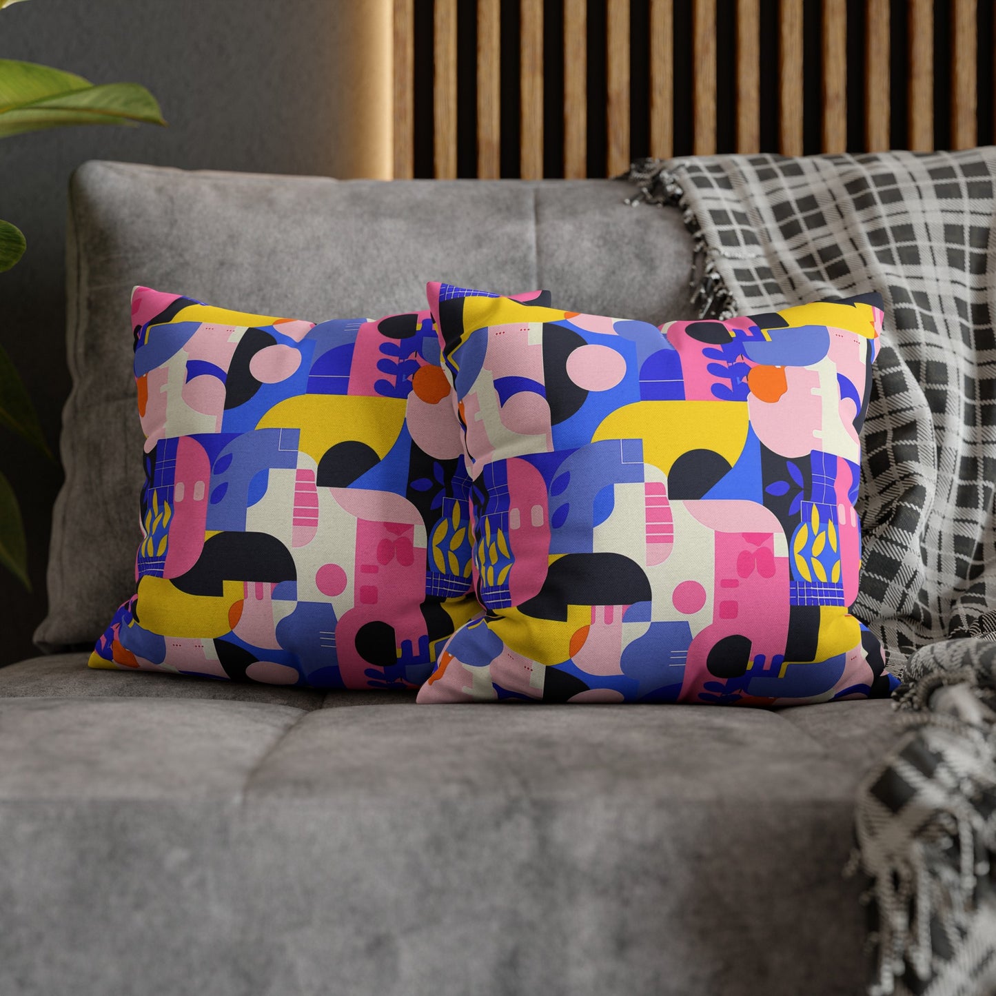 Pop Art in Vibrant Bold Geometric Colors Spun Polyester Square Pillowcase 4 Sizes