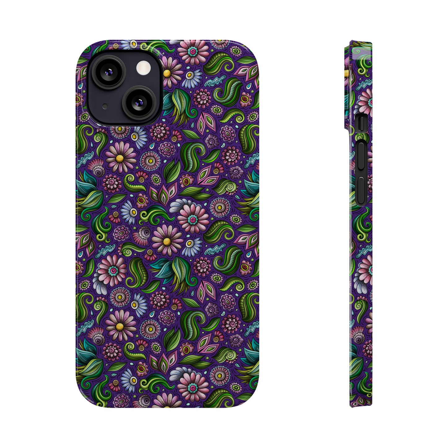 Purple & Pink Daisy Floral Print Purple Background Iphone 15-12 Slim Phone Case