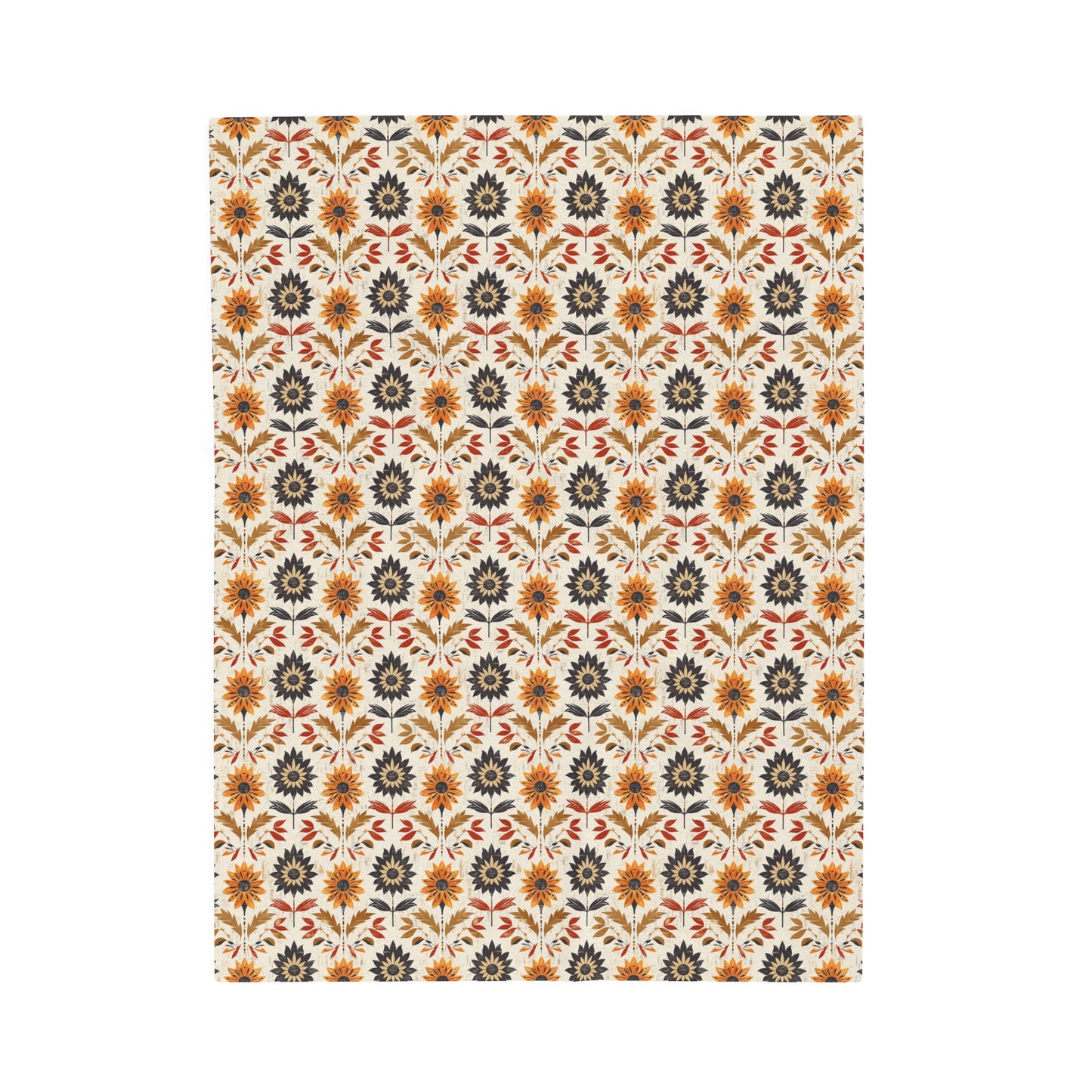 Autumn-Inspired Bohemian Floral Pattern Burnt Orange, Deep Brown and Creamy Beige Velveteen Plush Blanket 3 Sizes