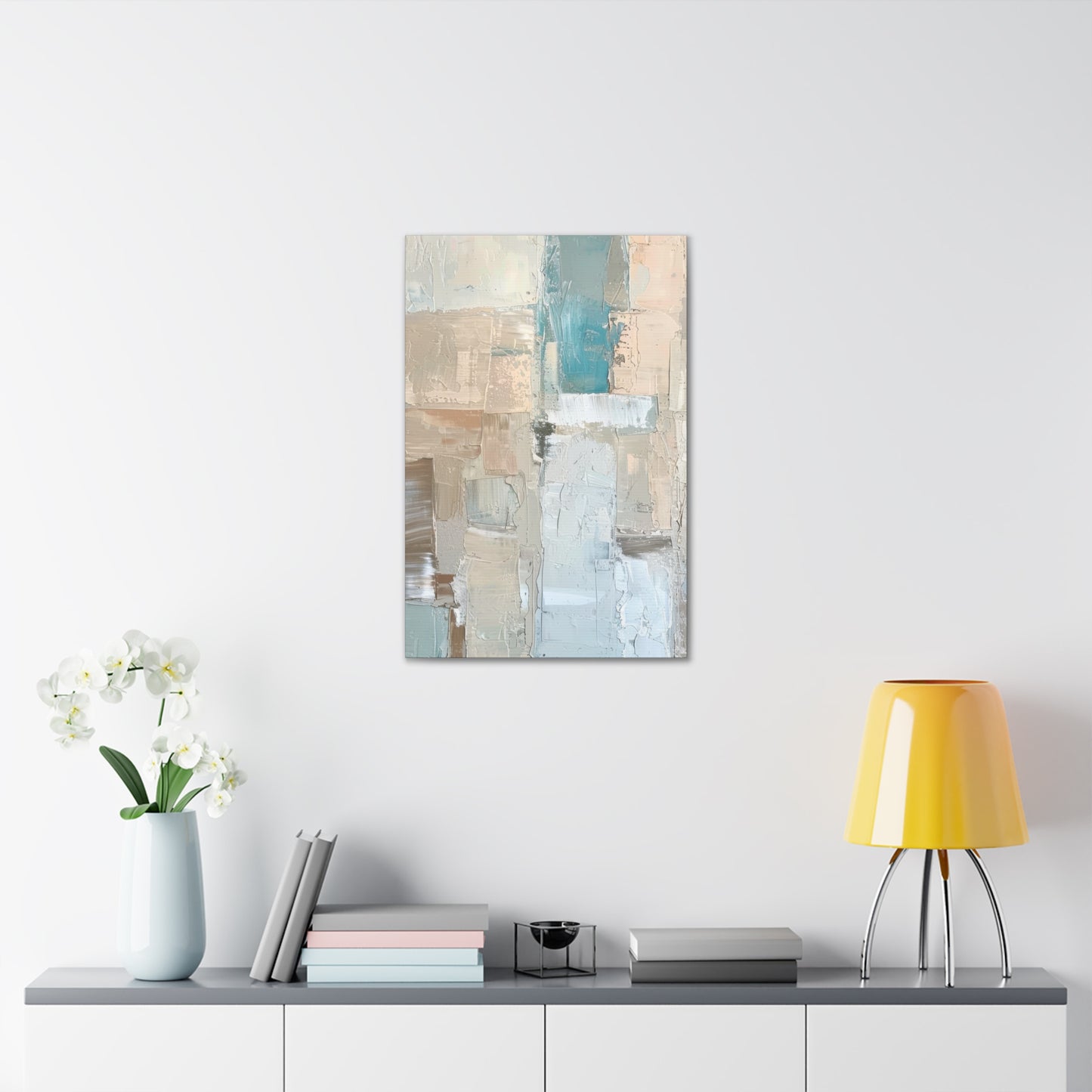 Bold Contrasts Abstract Grey Teal and Tan Color Blocking with Bold, Heavy Strokes Print on Canvas Gallery - 13 Sizes