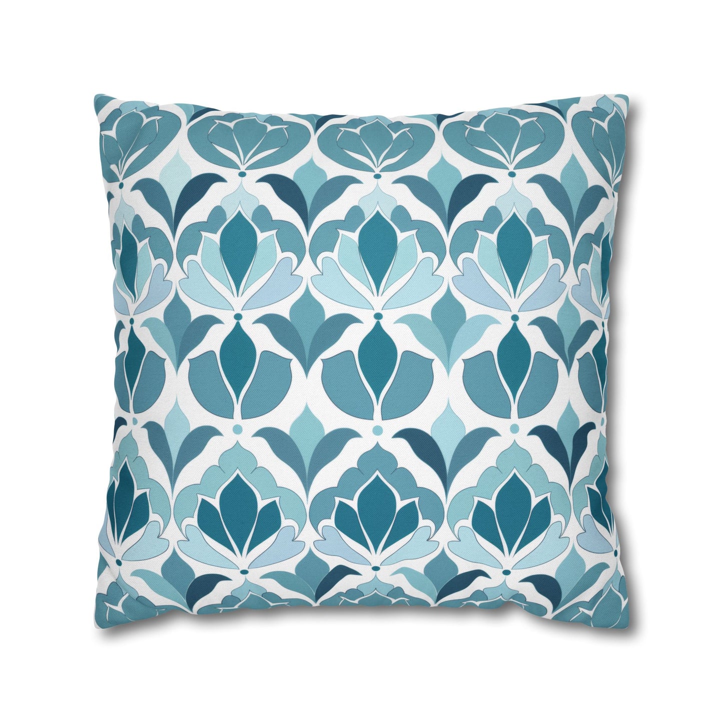 Serene Floral Pattern in Shades of Aqua and Teal, Forming Graceful Botanical Motifs Spun Polyester Square Pillowcase 4 Sizes