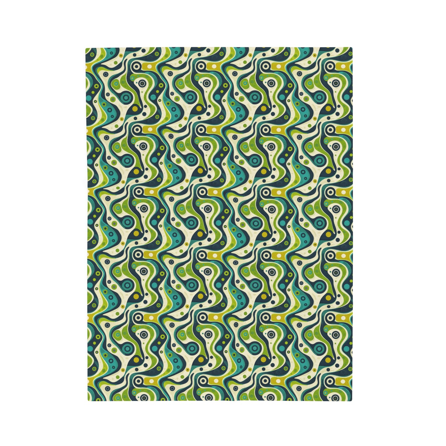 Groovy Retro Greens and Blues Abstract Waves Velveteen Plush Blanket 3 Sizes