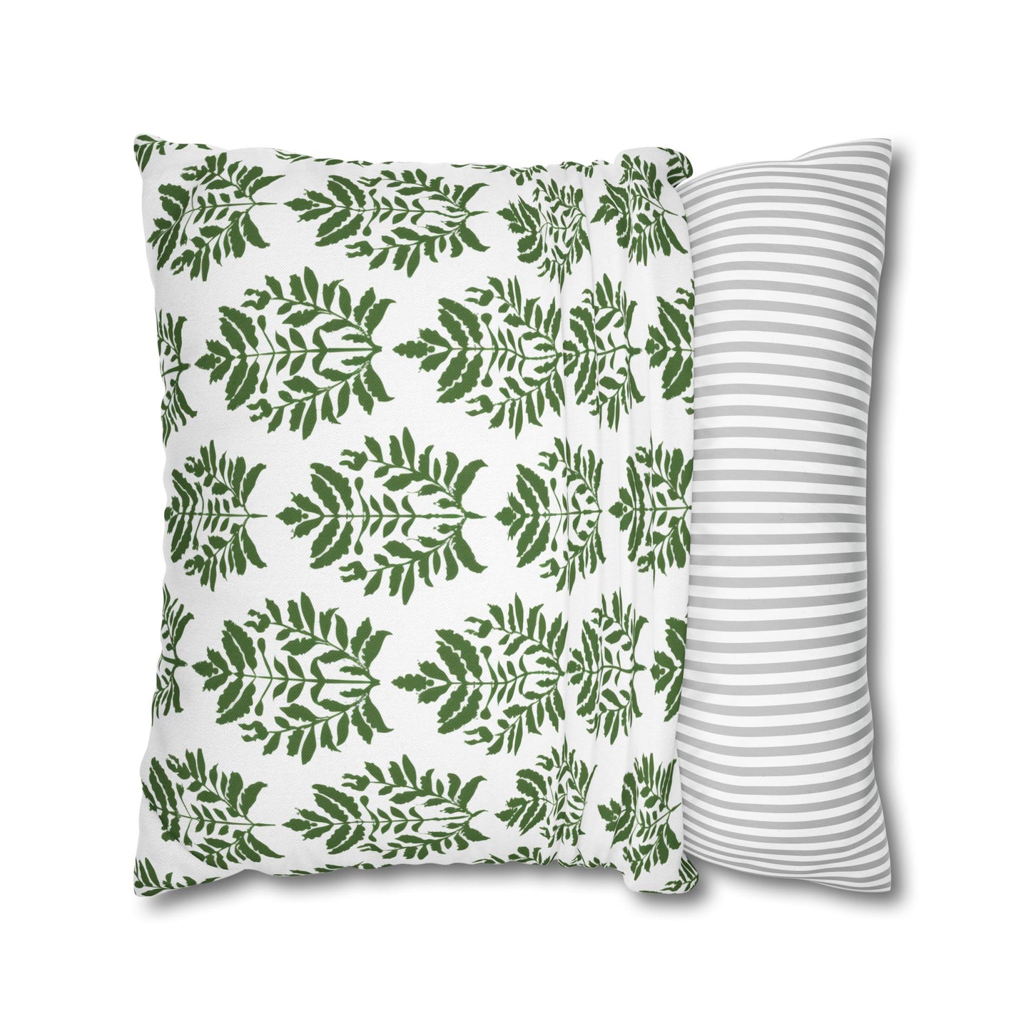 Verdant Harmony in Elegant Green Botanical Block Print Pattern Spun Polyester Square Pillowcase 4 Sizes