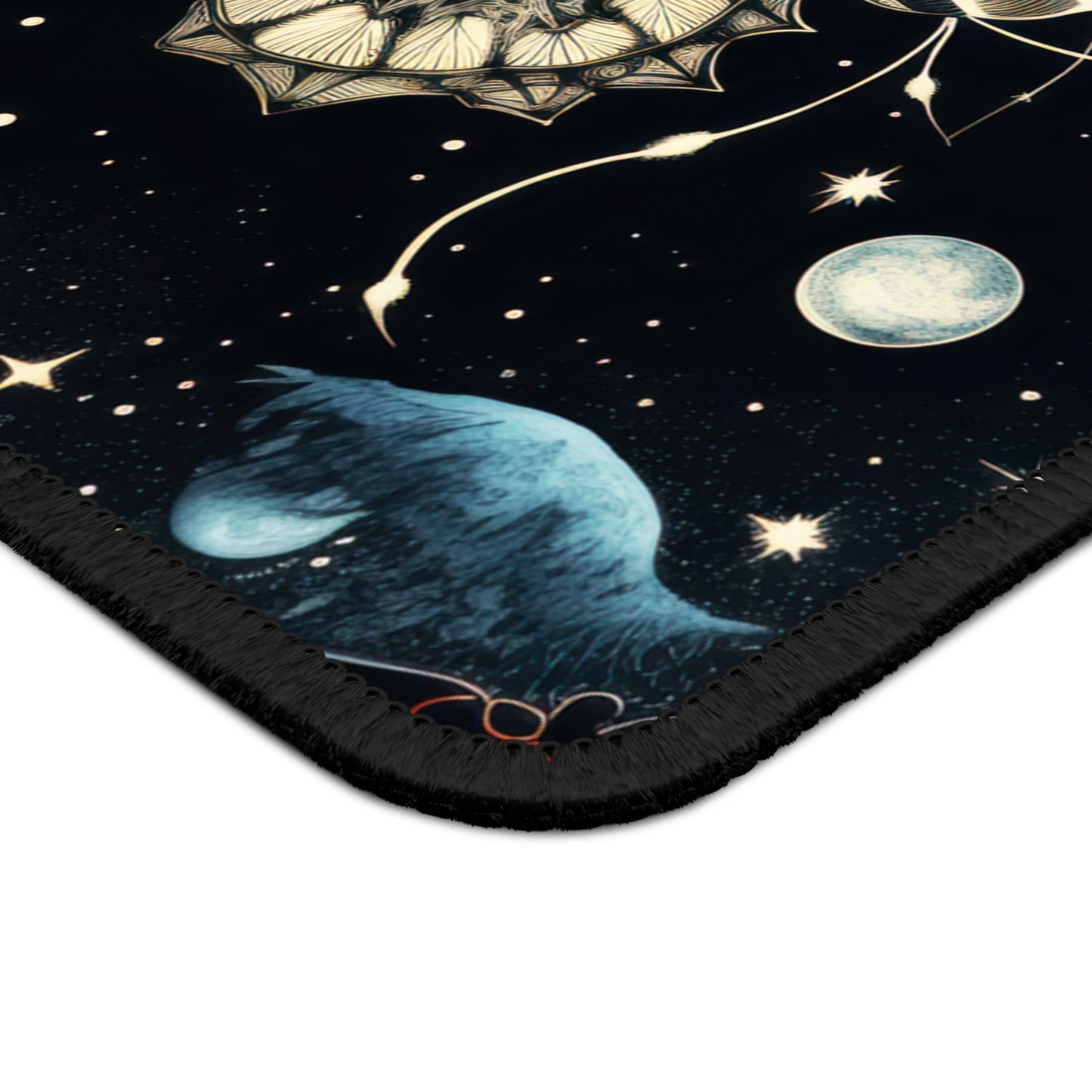 Fantasy Death Moth and Celestial Planets Gaming Mouse Pad with Finished Edges