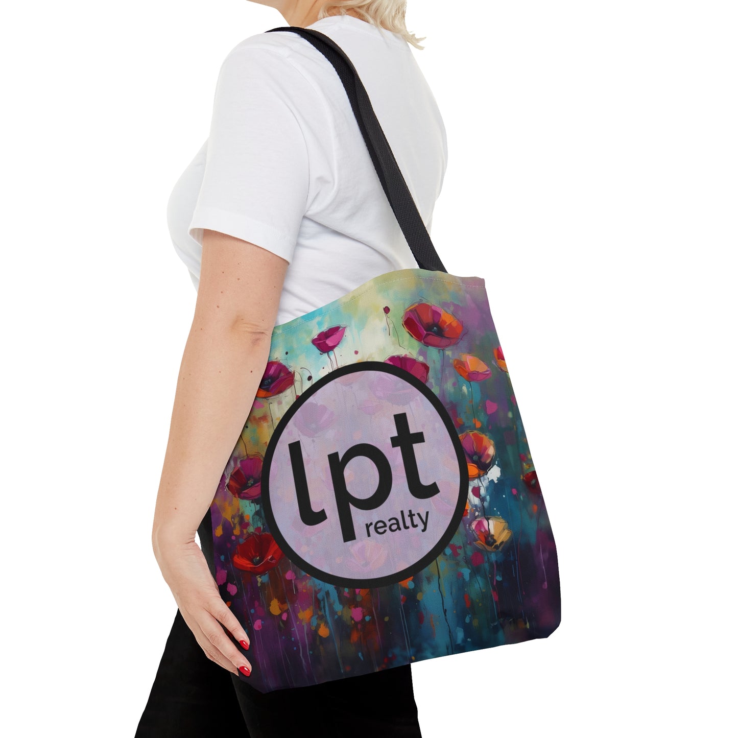 LPT Realty Logo on Field of Pink Wildflowers - Canvas Tote 3 Sizes