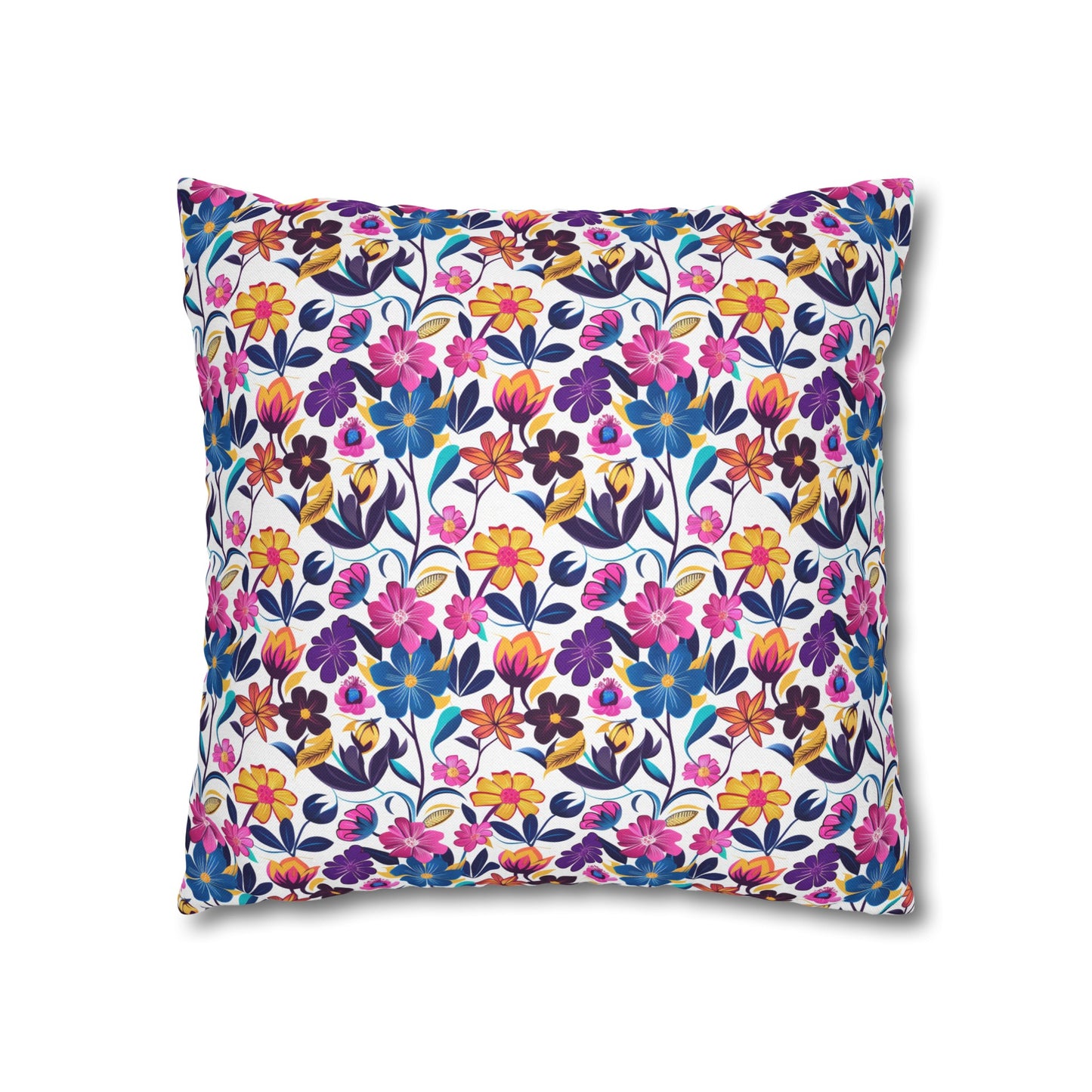 Floral Fiesta Vibrant Multicolor Flower Pattern Spun Polyester Square Pillowcase 4 Sizes