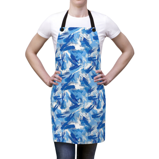 Bold Blue and White Abstract Brushstroke Pattern Kitchen Chef Apron