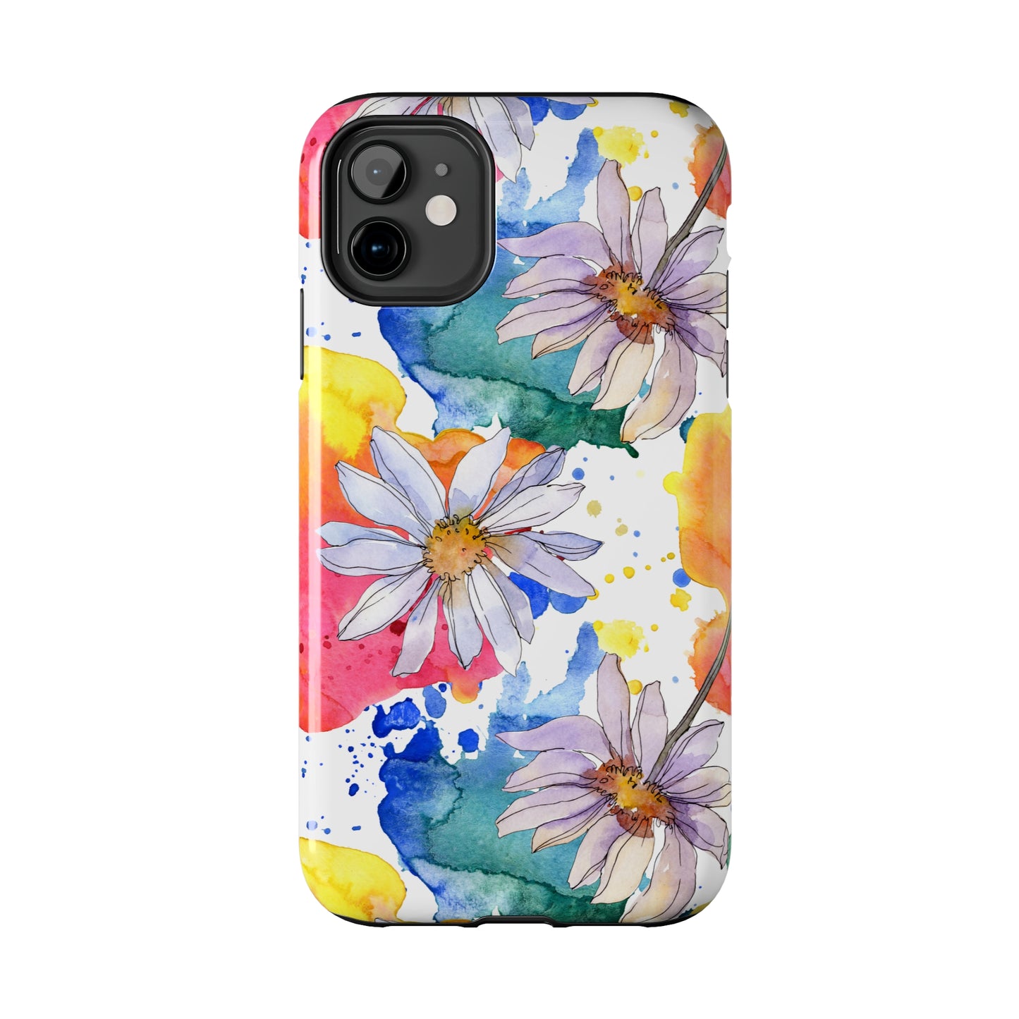 Large Colorful Watercolor Daisy Design Iphone Tough Phone Case