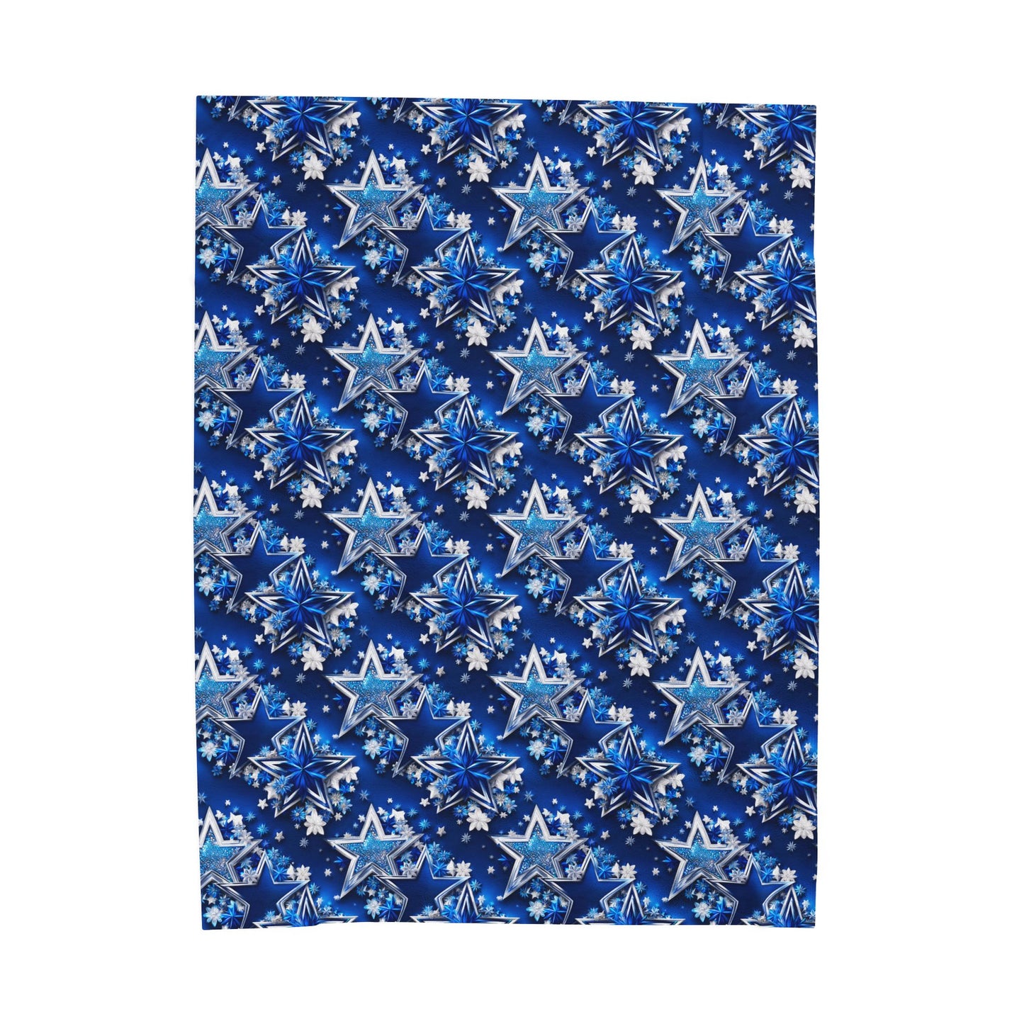 Texas Stars in Blue and Silver with Flowers Print Velveteen Plush Blanket 3 Sizes