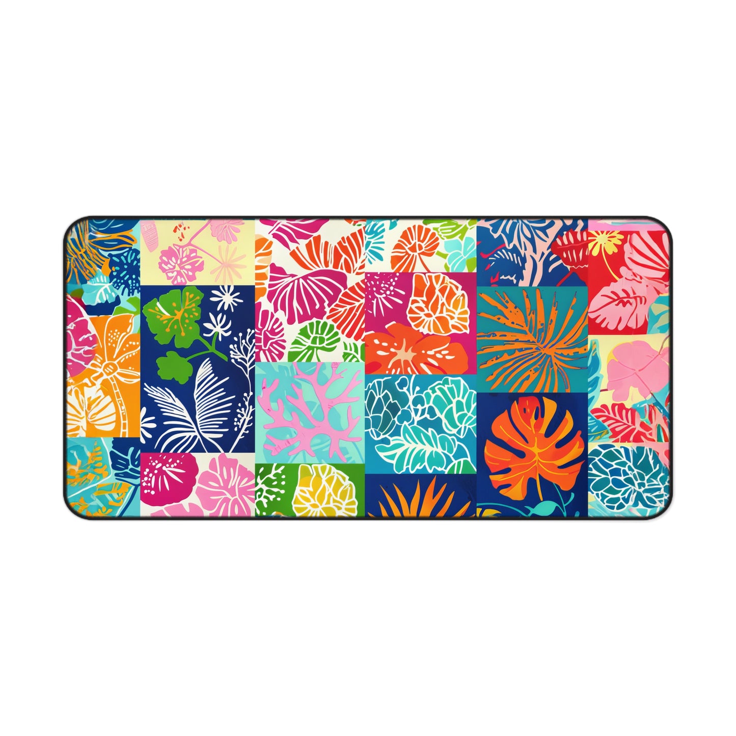 Vibrant Mosaic of Tropical Unique Shapes and Hues, from Vivid Oranges to Deep Blue Leaves and Flowers Extended Gaming Mouse Pad  Desk Mat  - 3 Sizes