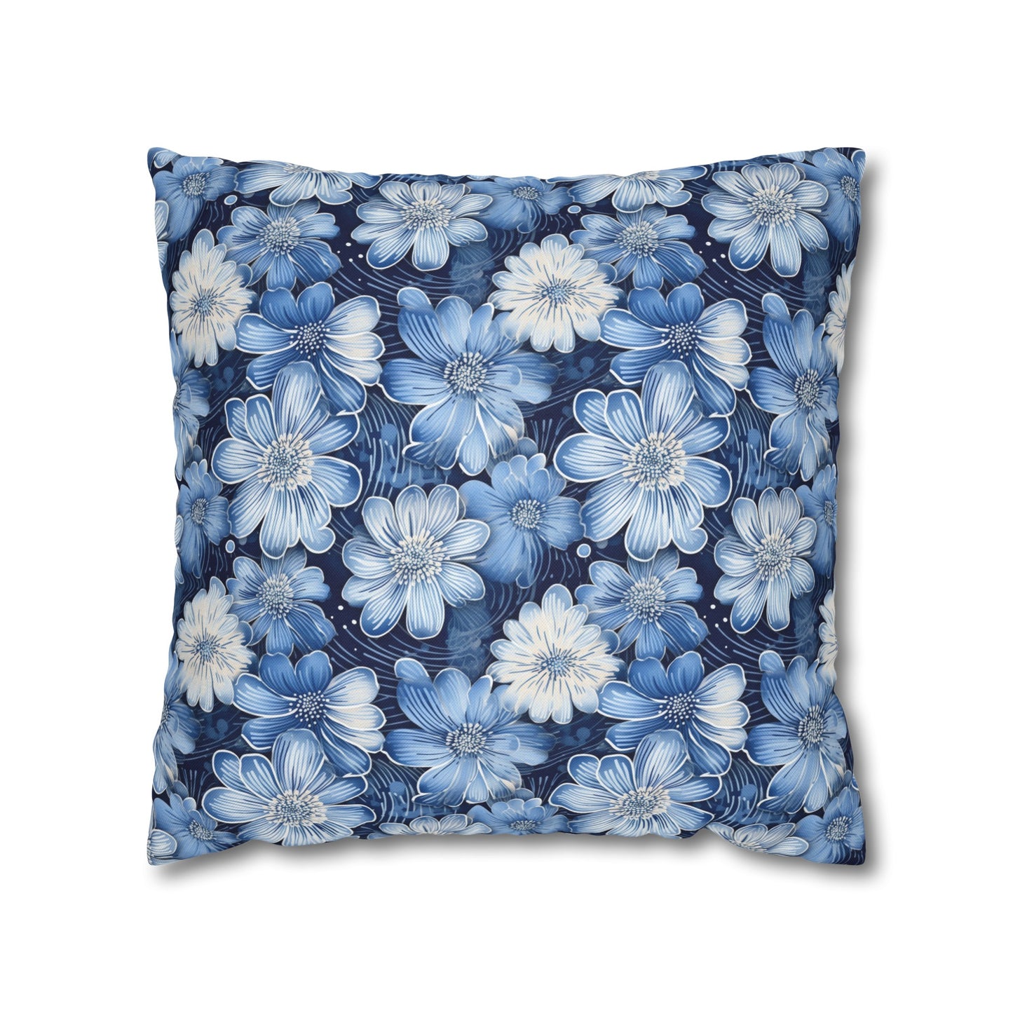 Watercolor Blossom in Blue and White Spun Polyester Square Pillowcase 4 Sizes