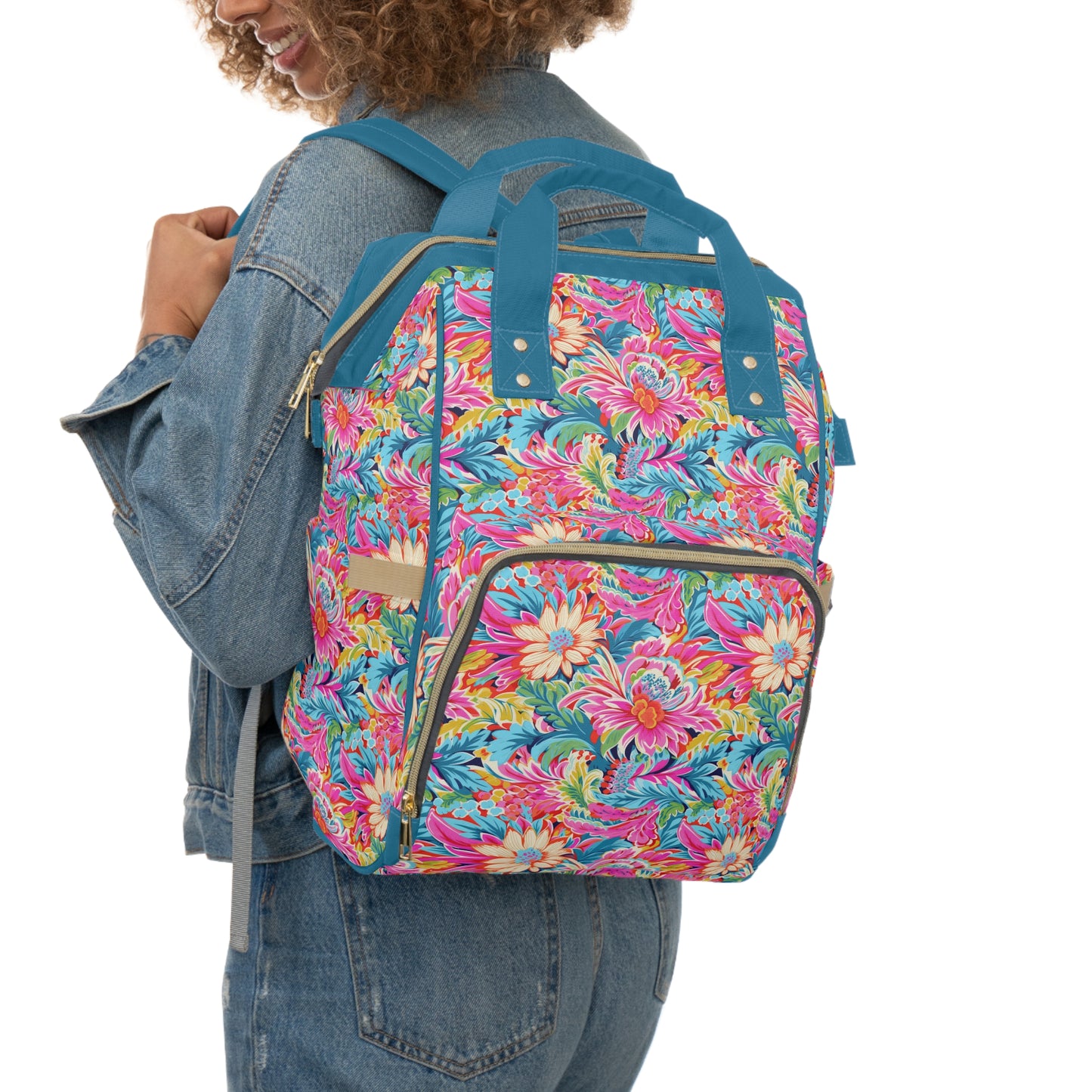 Coastal Summer Blooms: Bright Floral Watercolors in Coastal Hues Multifunctional Diaper Backpack