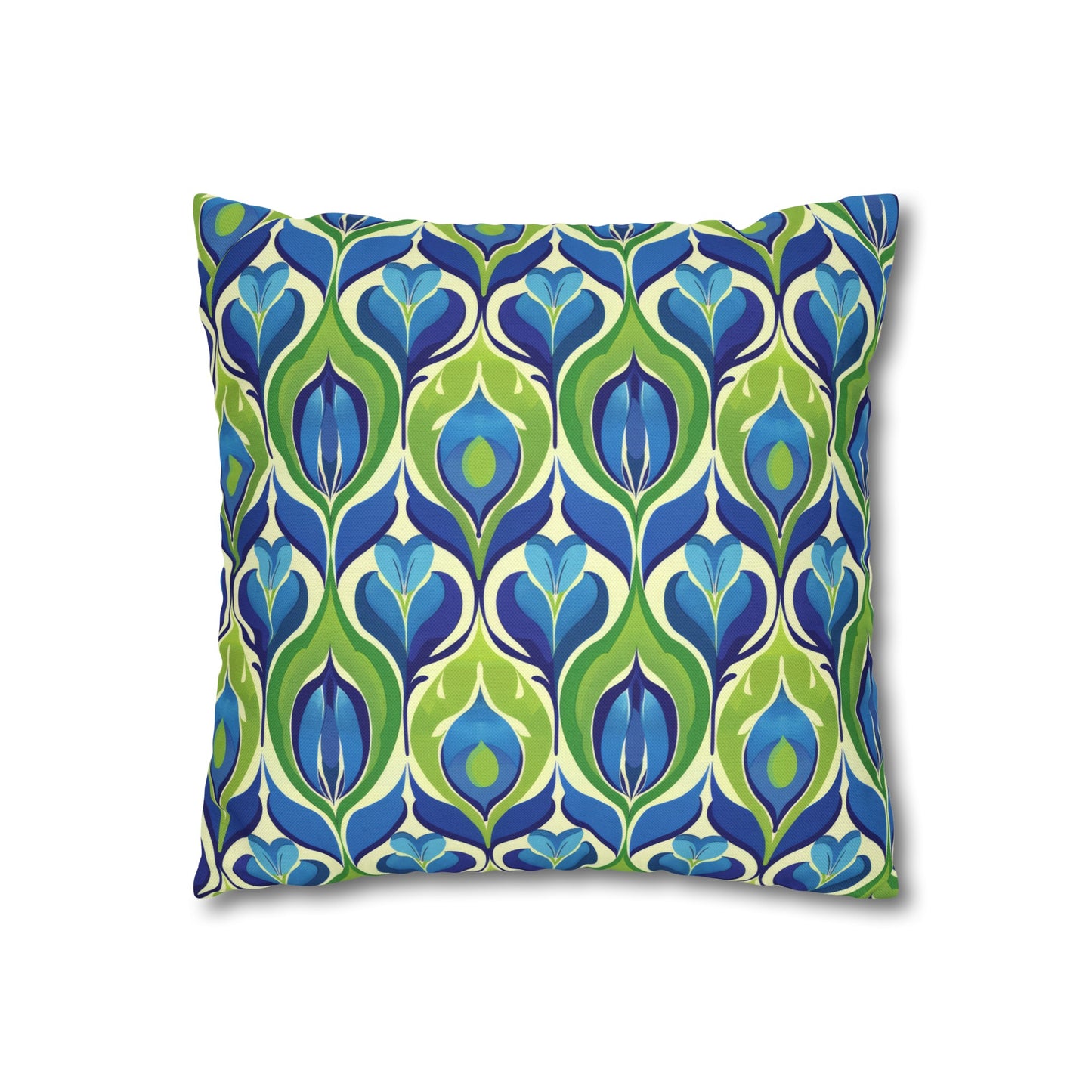 Retro Vibrant Peacock Blue and Green Floral Design Spun Polyester Square Pillowcase 4 Sizes