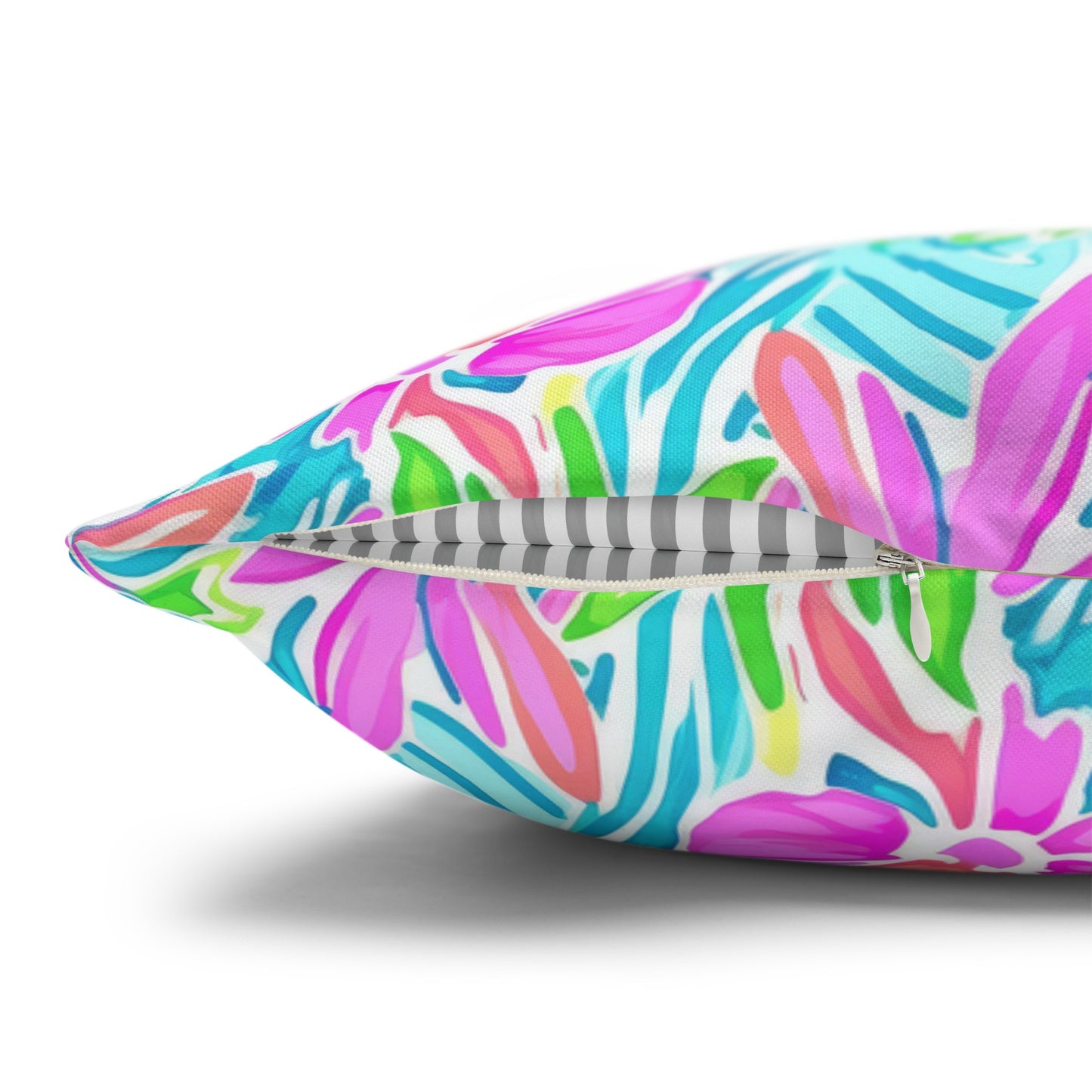 Neon Tropics: Vibrant Rainbow Flowers and Palm Leaves in Electric Splendor Spun Polyester Square Pillowcase 4 Sizes