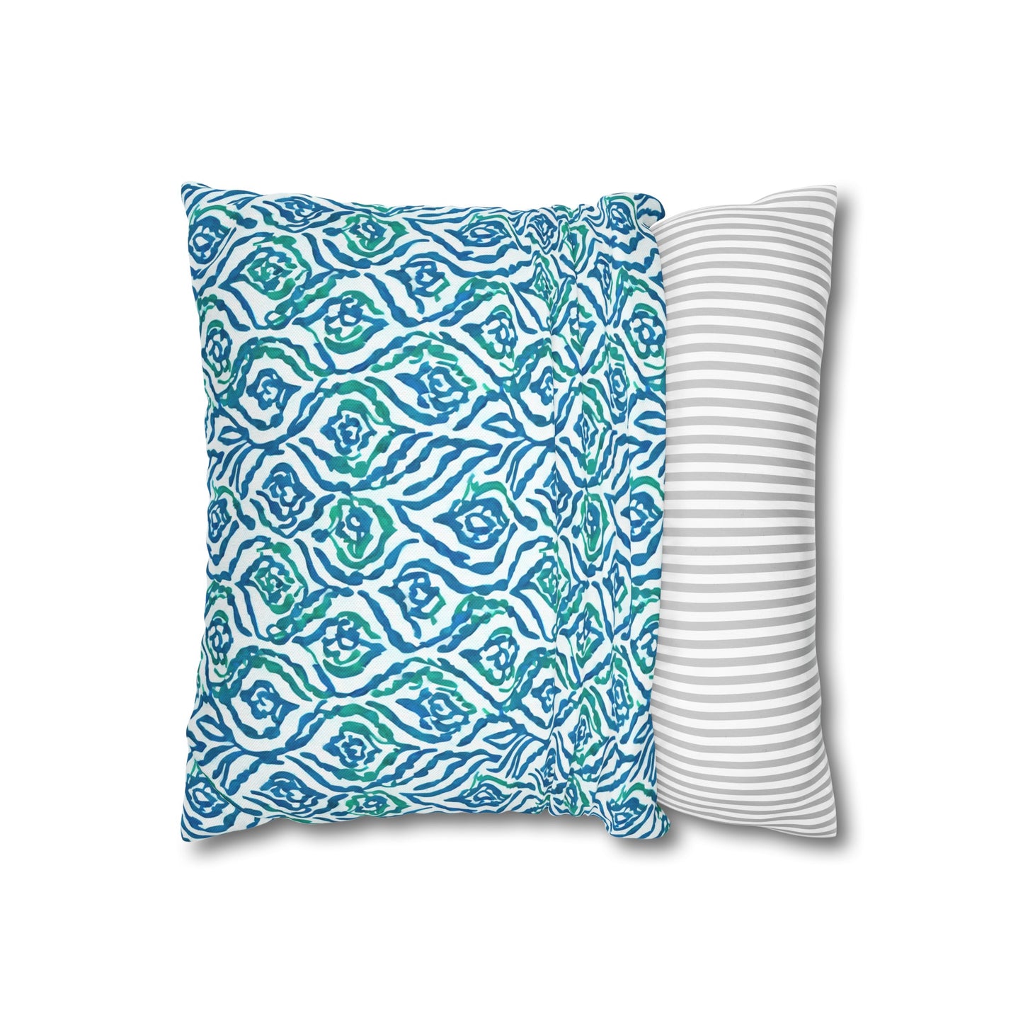 Cool Breeze Elegance: Abstract Damask Pattern in Green and Blue Spun Polyester Square Pillowcase 4 Sizes