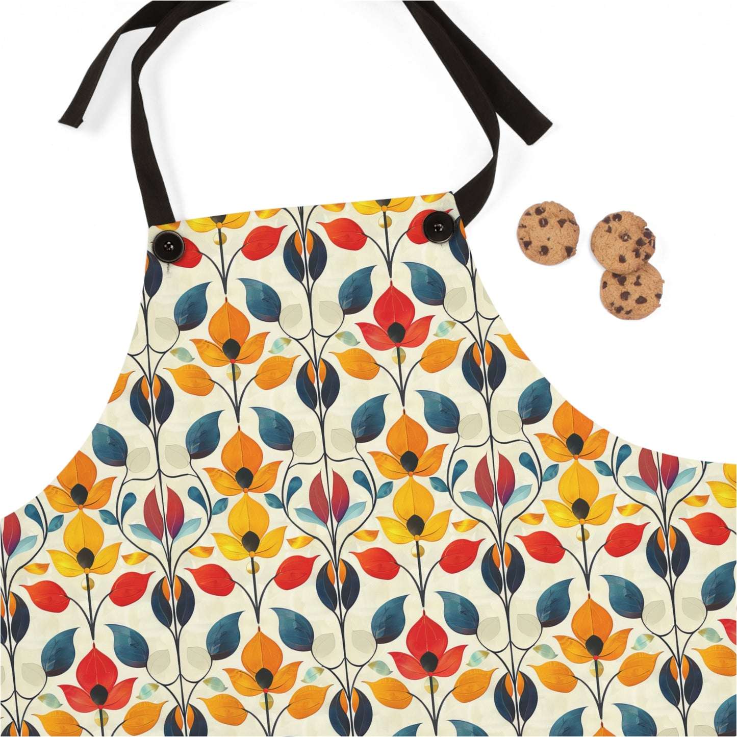 Retro Art Nouveau Vibrant Multicolored Blossoms Kitchen Chef Apron