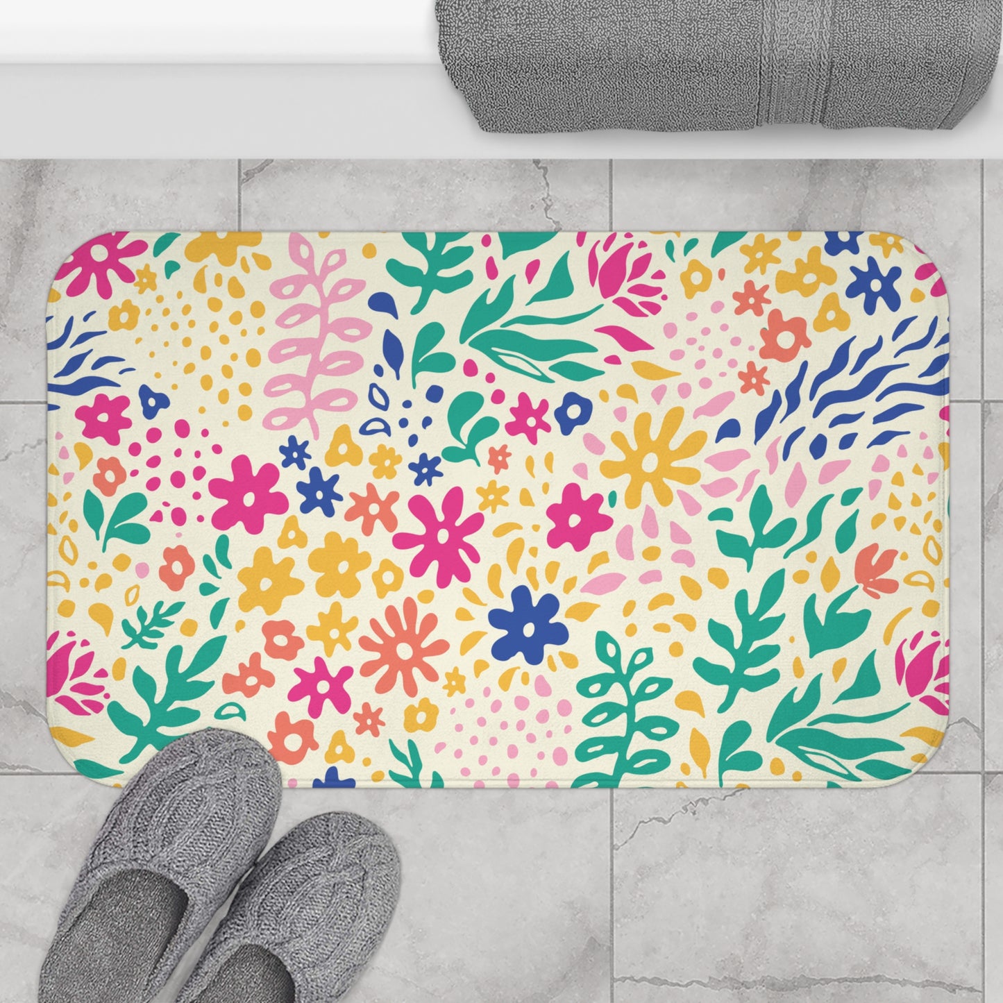 Bright Colored Springtime Flowers  - Bathroom Non-Slip Mat 2 Sizes