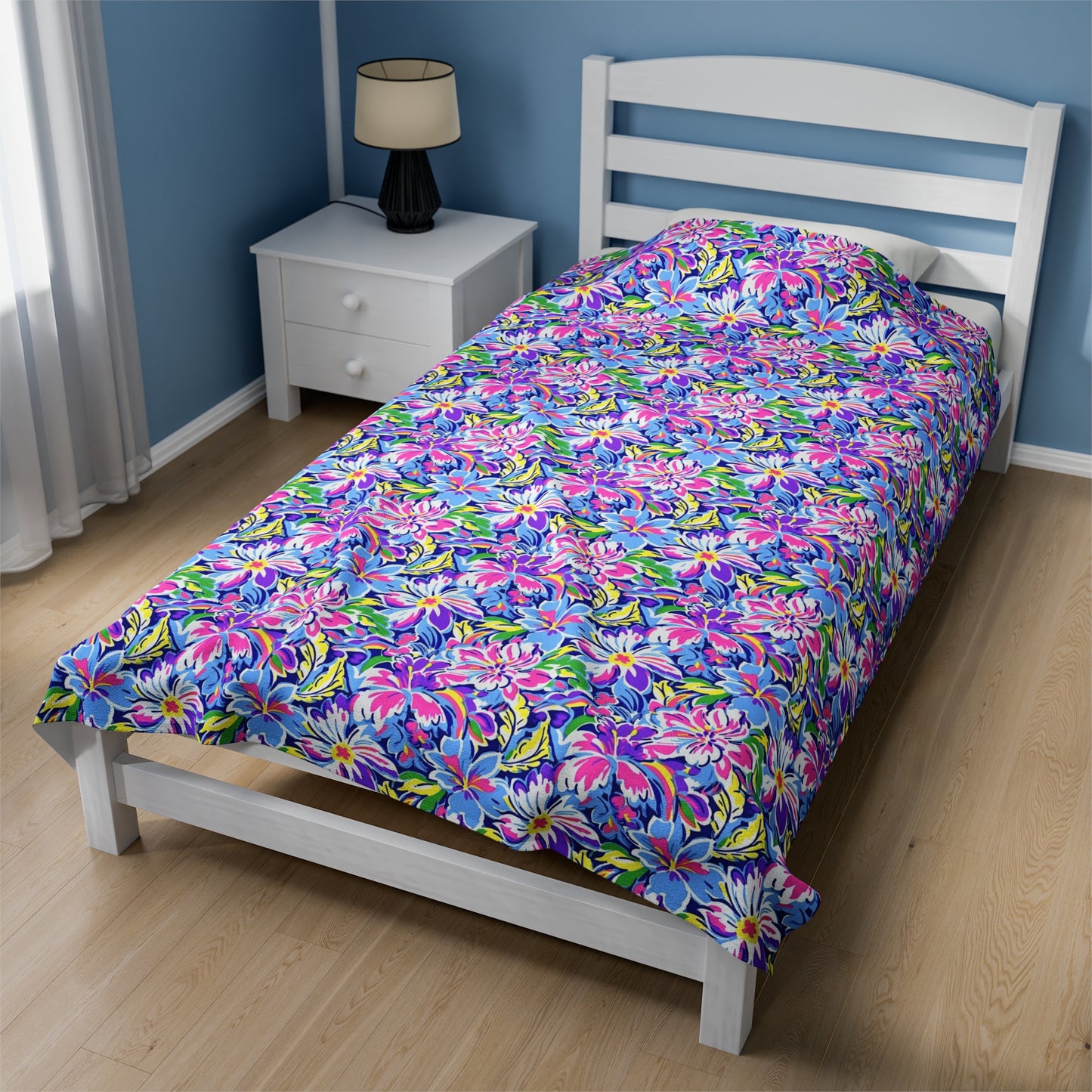 Tropical Burst: Vibrant Summer Flowers in Full Bloom Velveteen Plush Blanket 3 Sizes