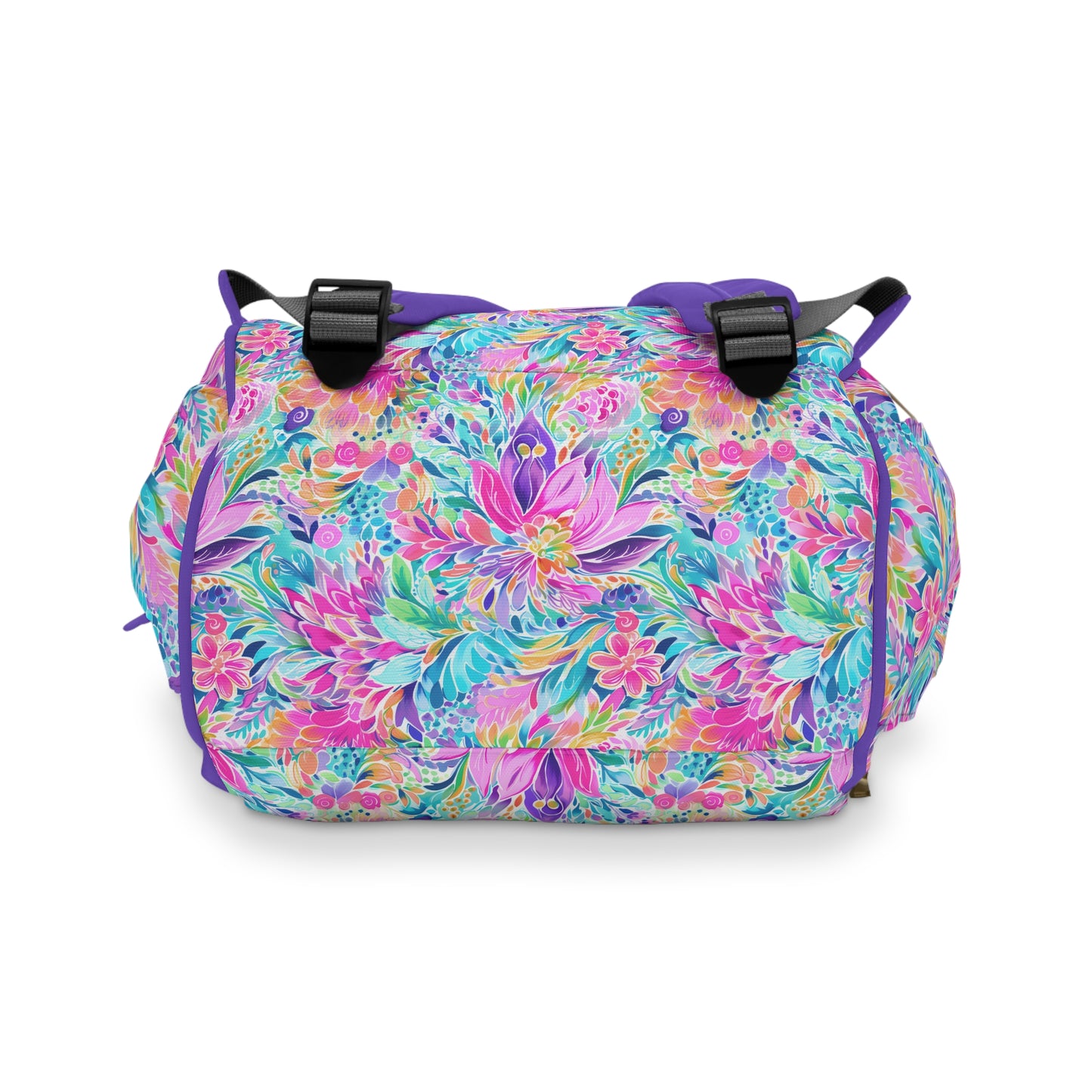 Tropical Prism: Rainbow Watercolor Flowers in Full Bloom Multifunctional Diaper Backpack