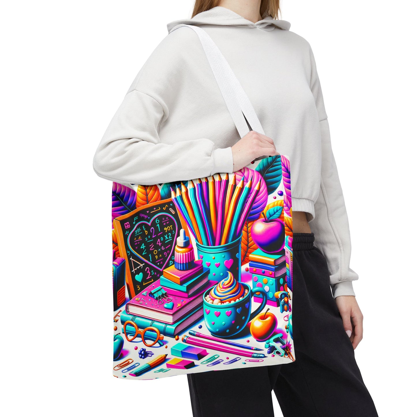 Cute Teacher, Retro Bold Teacher Design Canvas Shopping Tote Bag 3 Sizes
