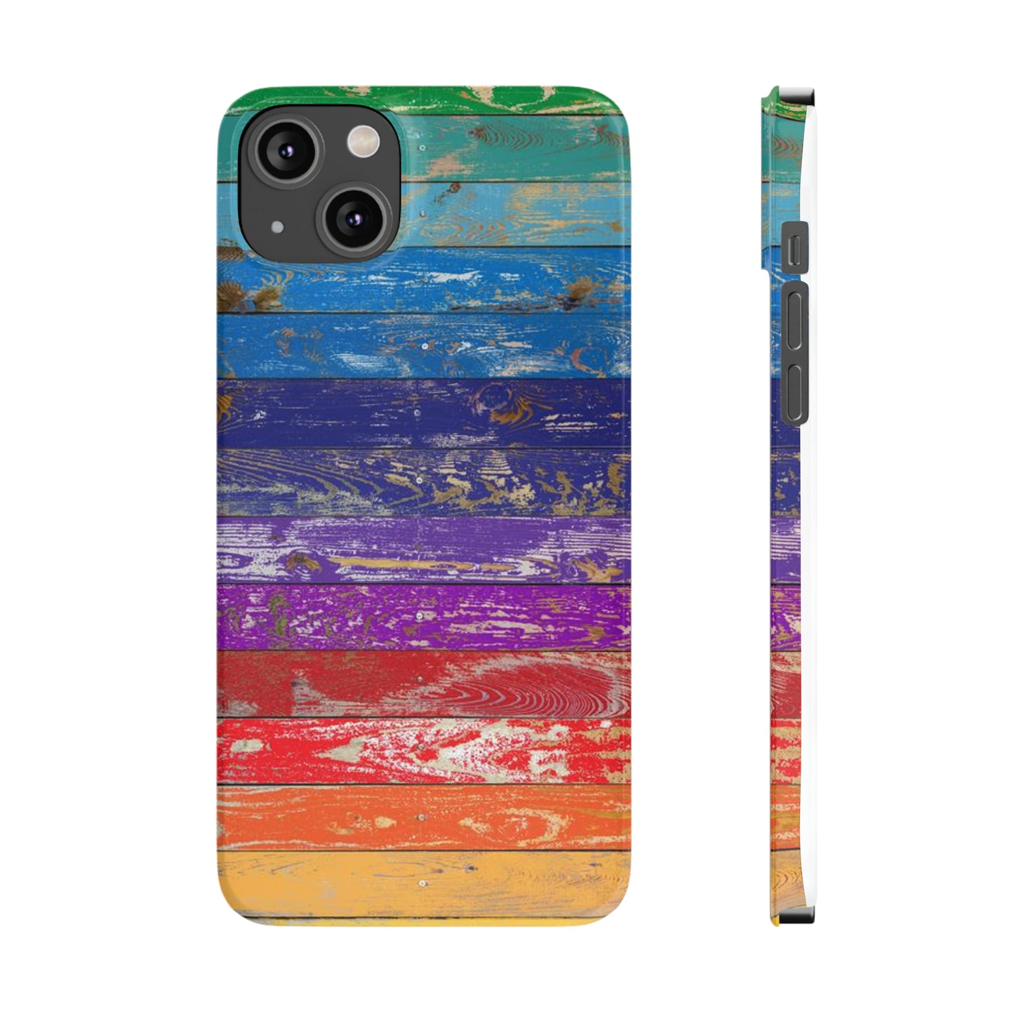 Rainbow Wood Planks Iphone 15-12 Slim Phone Case