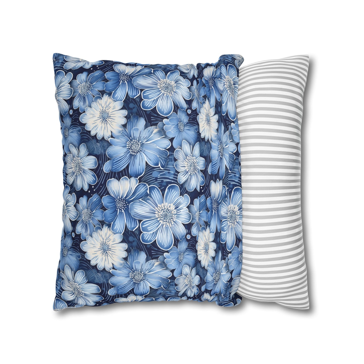 Watercolor Blossom in Blue and White Spun Polyester Square Pillowcase 4 Sizes