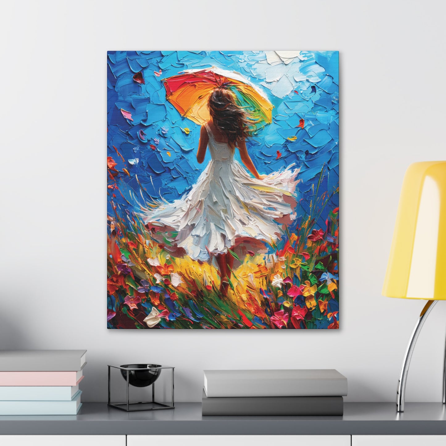 Spring Storm with Women Dancing in Field of Vibrant Spring Flowers Oil Painting Print on Canvas Gallery - 12 Sizes