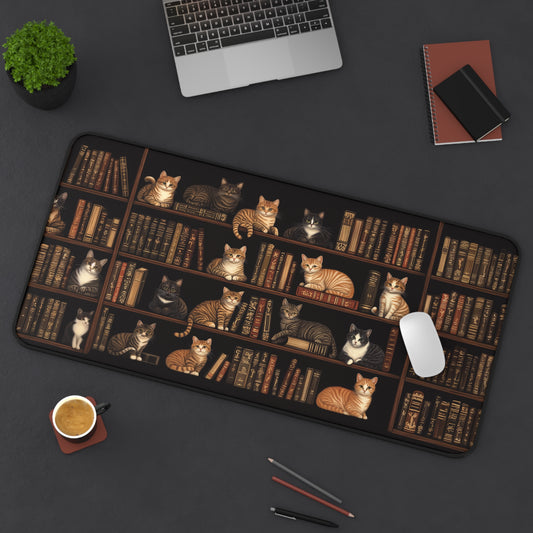 Cozy Bookshelf Cats Extended Gaming Mouse Pad Desk Mat  - 3 Sizes