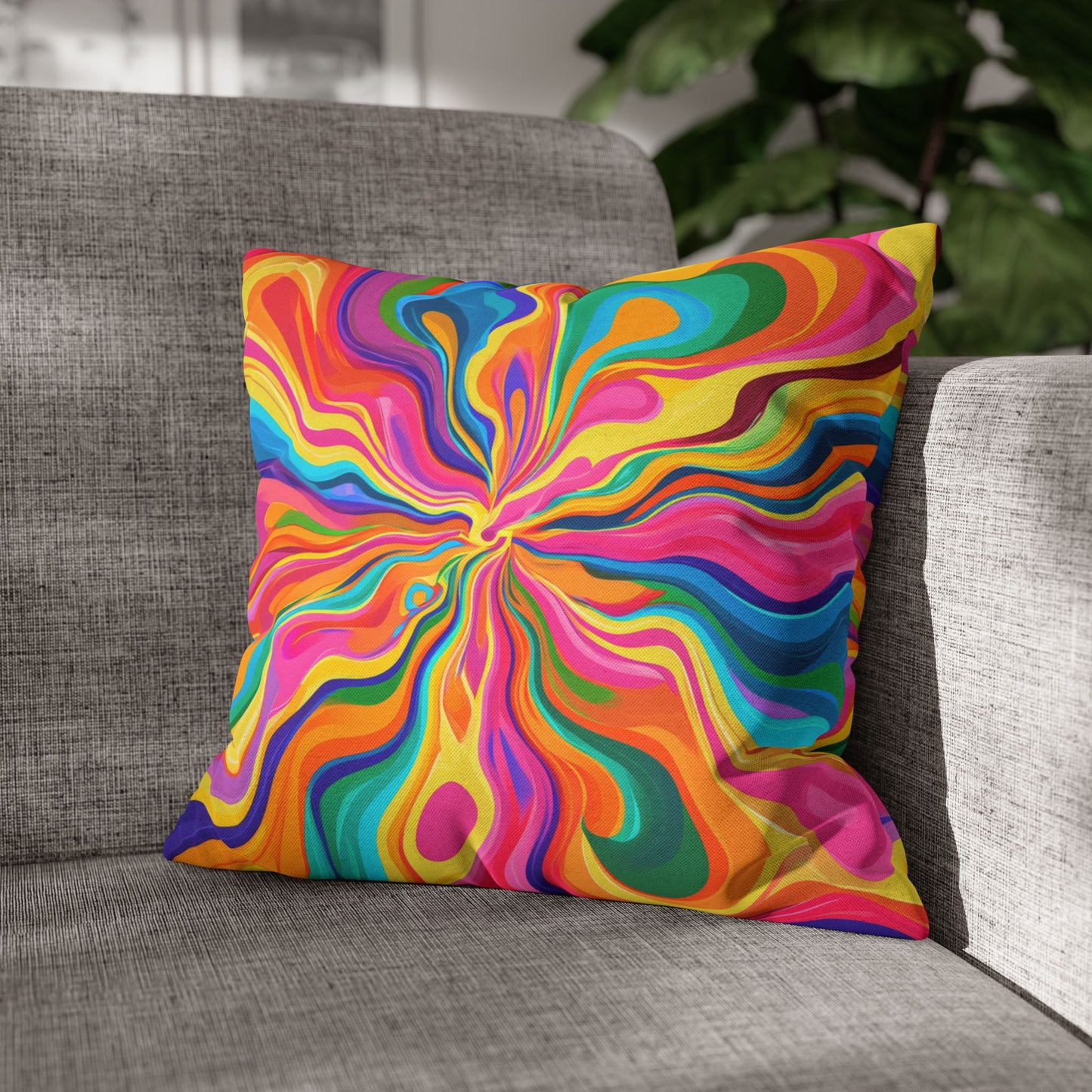 Color Rainbow Fusion Swirl Spun Polyester Square Pillowcase 4 Sizes