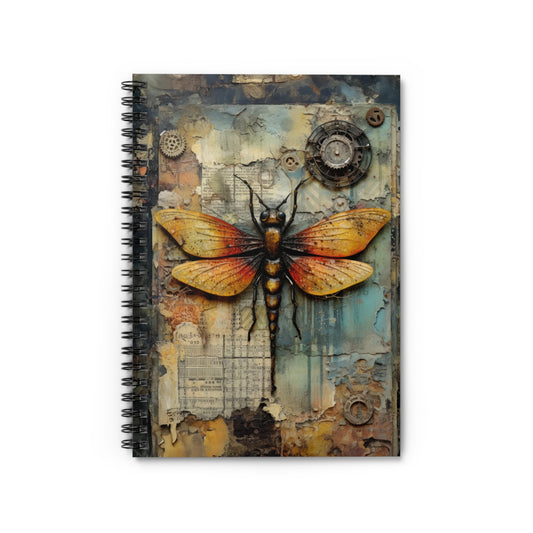 Steampunk Dragonfly in Dark Academia  - Spiral Notebook Ruled Line 6"x8"