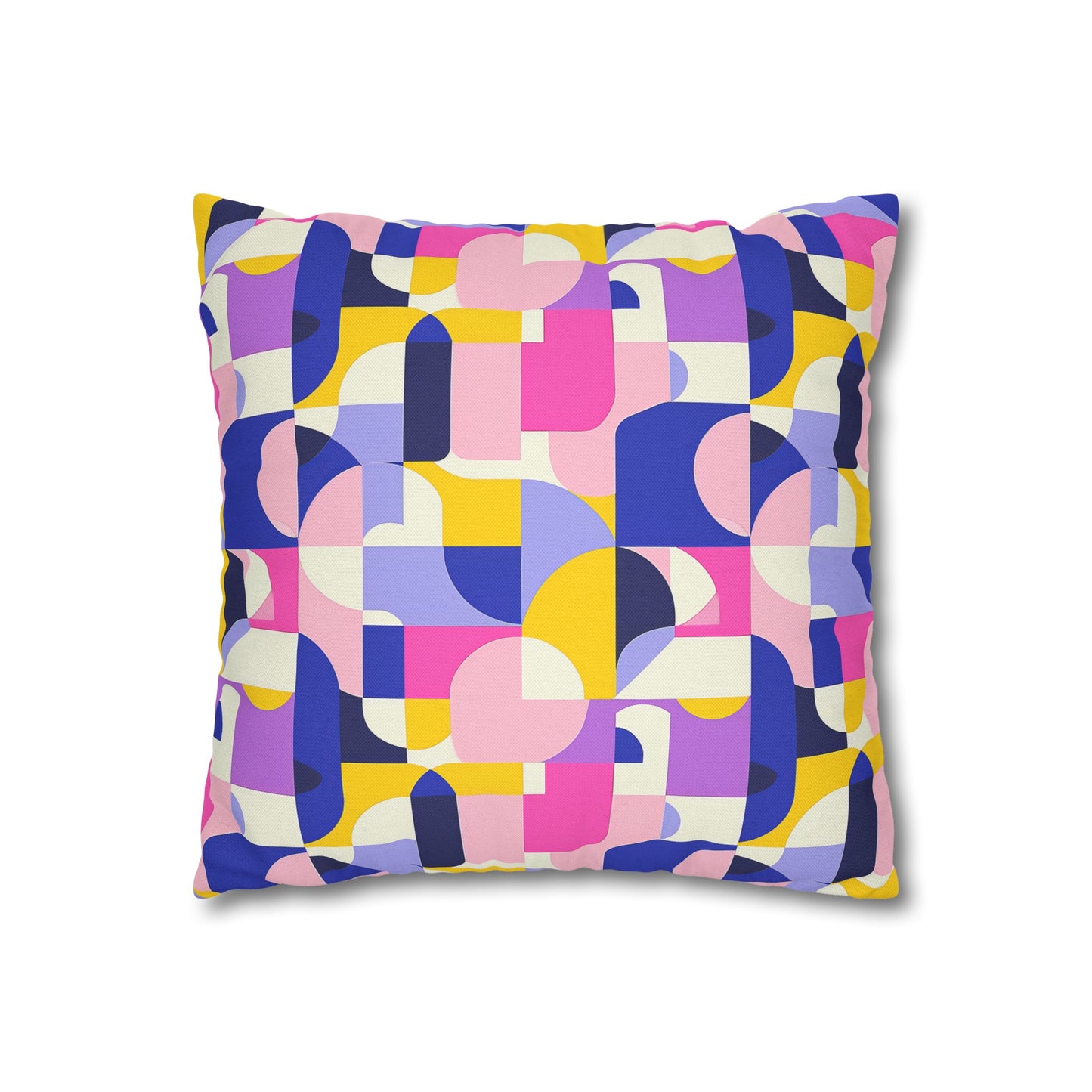 Vibrant Pink, Blue Yellow Color Block Geometric Shapes Spun Polyester Square Pillowcase 4 Sizes