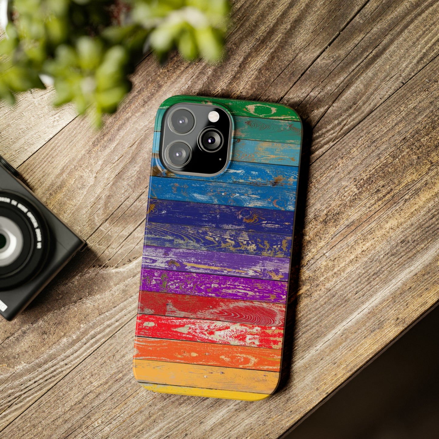 Rainbow Wood Planks Iphone 15-12 Slim Phone Case