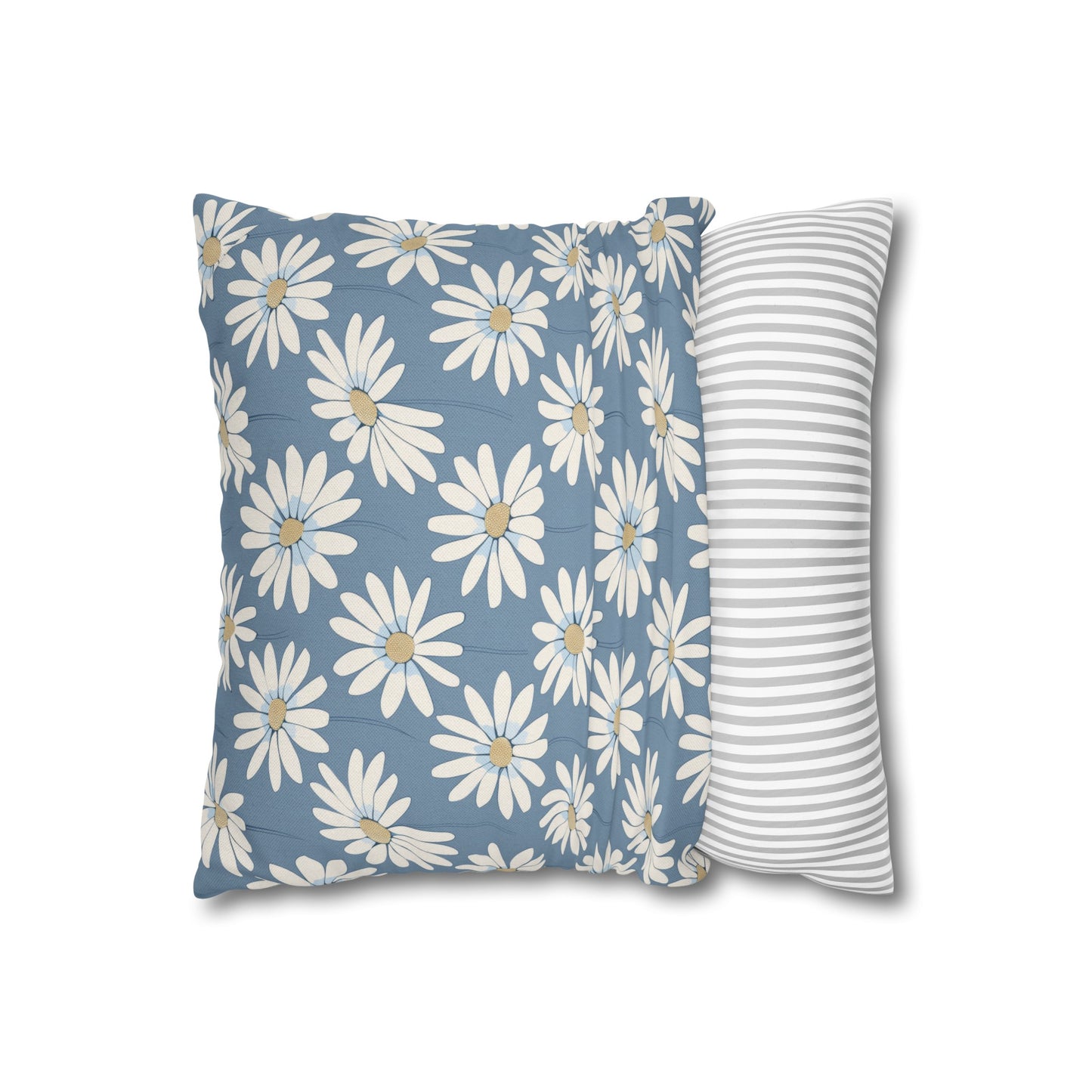 Charming White Daisies on a Soft Blue BackgroundSpun Polyester Square Pillowcase 4 Sizes