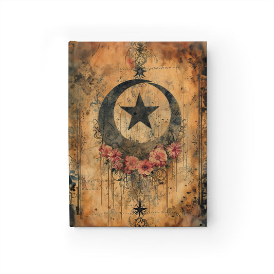 Mystical Vintage Celestial Moon Stars and Flowers - Hardcover Ruled Line Journal 5" x 7"