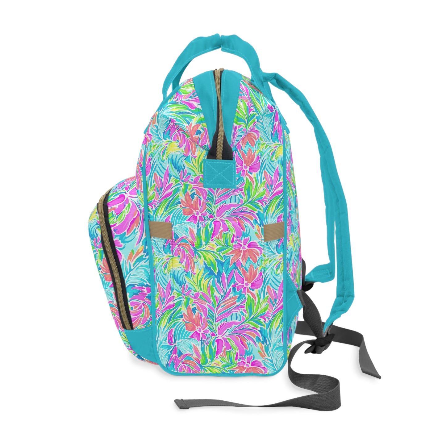 Neon Tropics: Vibrant Rainbow Flowers and Palm Leaves in Electric Splendor Multifunctional Diaper Backpack