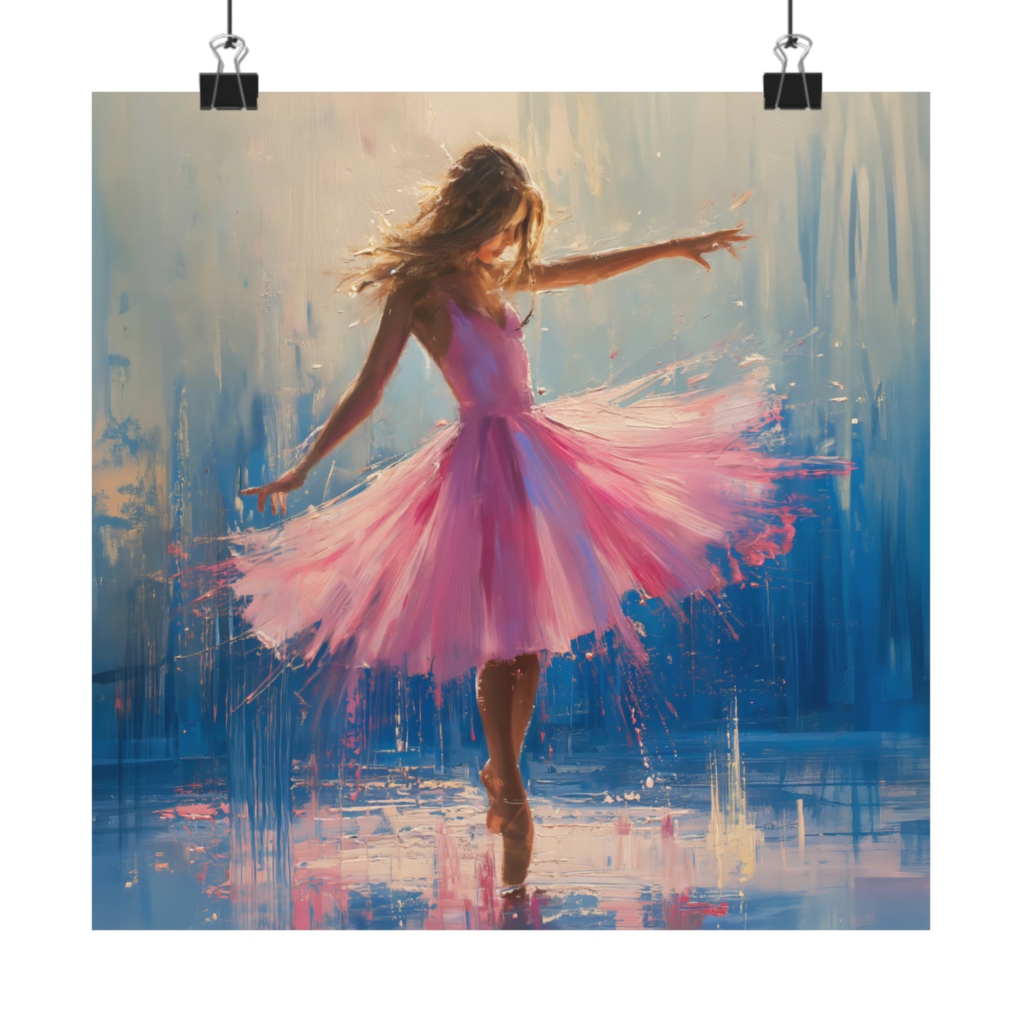 Gentle Grace: Ballerina in Delicate Pink Dress Dancing in the Sunlight Print on Matte Poster - 11 Sizes