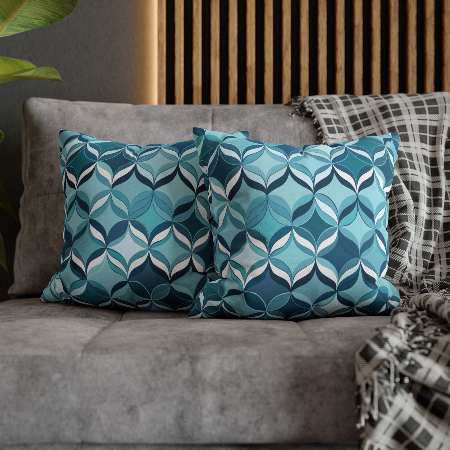 Modern Chic Aqua and Cream Geometric Pattern Spun Polyester Square Pillowcase 4 Sizes