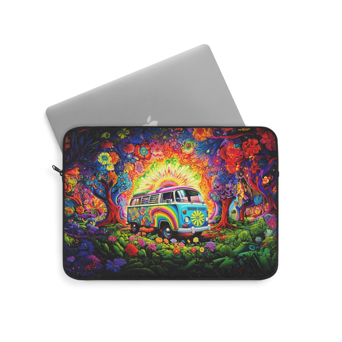 Whimsical VW Bus Spreading Rainbow Happiness Print Laptop or Ipad Protective Sleeve 3 Sizes Available