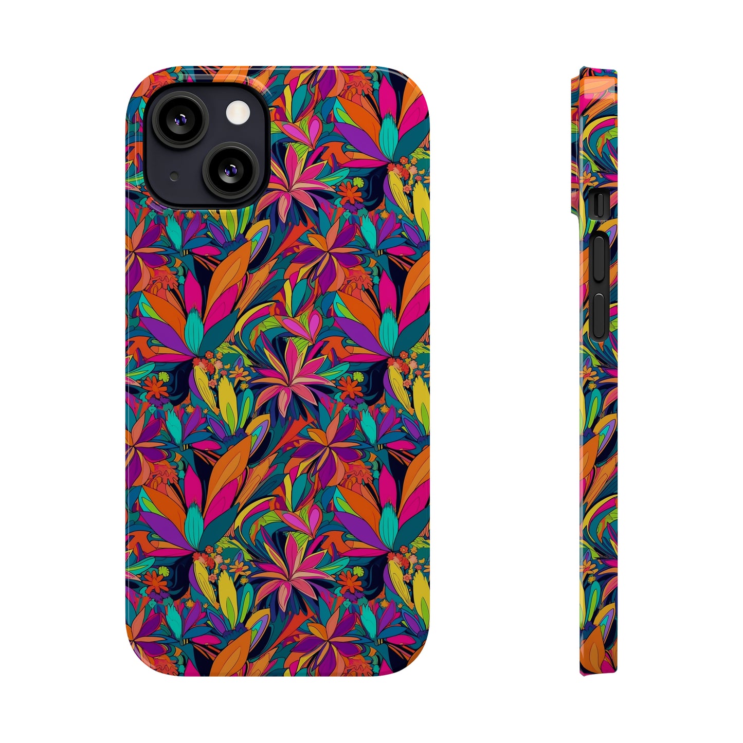 Tropical Neon Flowers Iphone 15-12 Slim Phone Case