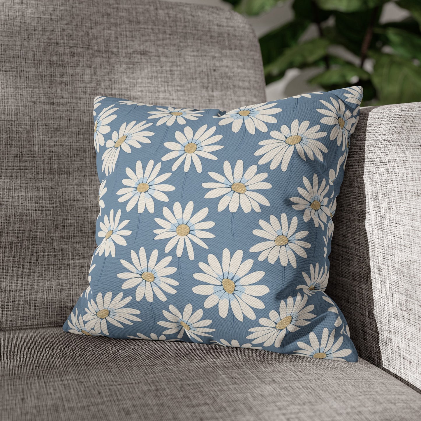 Charming White Daisies on a Soft Blue BackgroundSpun Polyester Square Pillowcase 4 Sizes