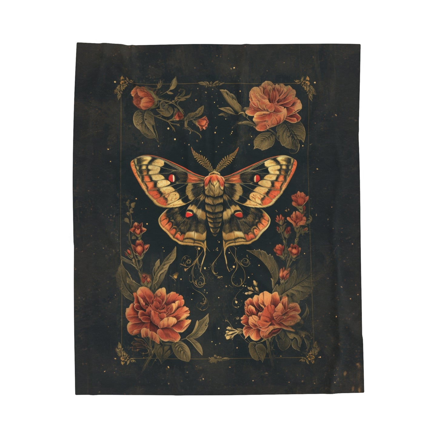 Mystic Midnight Moth with Lush Florals Velveteen Plush Blanket 3 Sizes