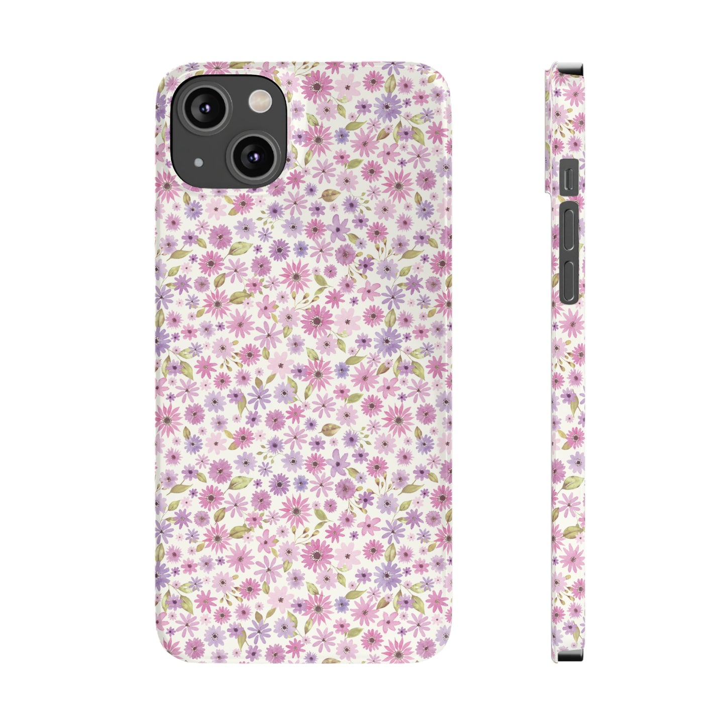 Pink and Purple Flower Design Iphone 15-12 Slim Phone Case