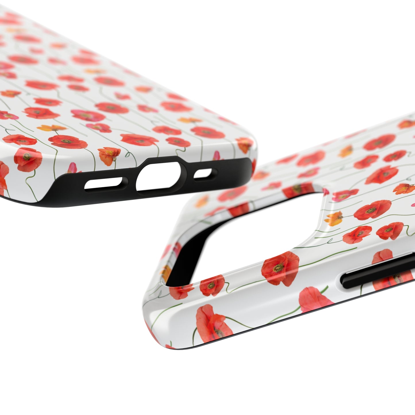 Vivid Elegance: Bright Red Poppies on a White Background Iphone Tough Phone Case