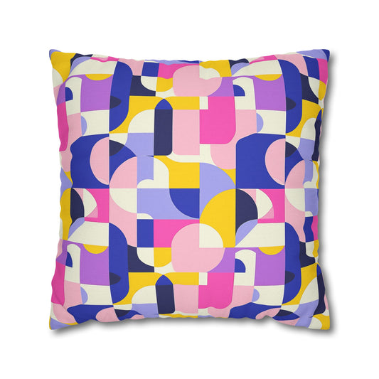 Vibrant Pink, Blue Yellow Color Block Geometric Shapes Spun Polyester Square Pillowcase 4 Sizes